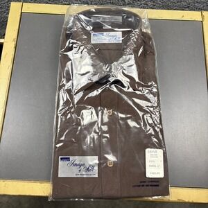 Vintage Montgomery Ward Image of Silk Shirt Mens 16.5‎ 32/33 Brown New